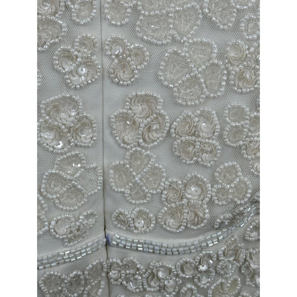 Mac Duggal 10827 White Floral Flounce Sleeve Midi Dress Sequins Beads Size 10 NE - Picture 7 of 8